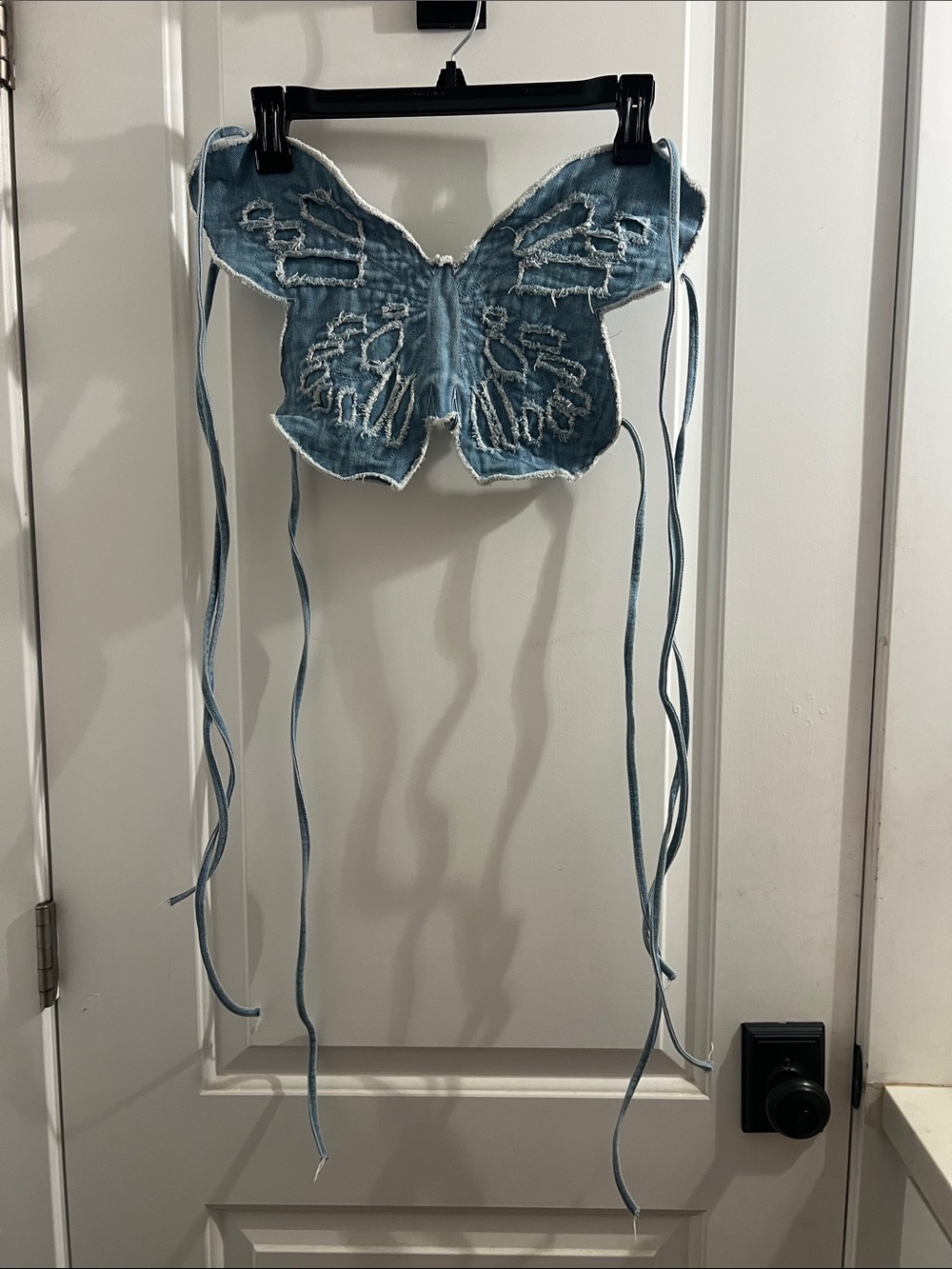 Wildfox Light Blue Butterfly Tie-Back Crop Top